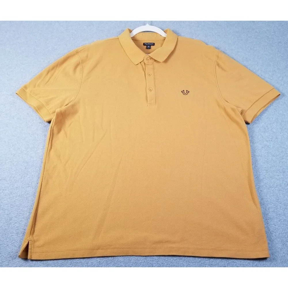 True Religion Polo Shirt Mens 3XL XXXL Yellow Orange Short Sleeve Horseshoe Logo